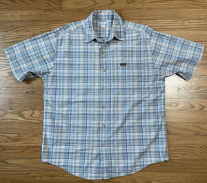 Carhartt Plaid Button Up Shirt Sz Large Mens Blue 100% Cotton Short Sleeve